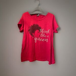 Women’s Popular Sports Plus 2XL Tee Shirt Red “Think Like A Queen”